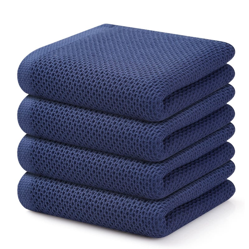 Kitinjoy 100% Cotton Waffle Weave Kitchen Towels, 4-Pack Super Soft and Absorbent Dish Towels for Drying Dishes, Kitchen Hand Towels, 13 in x 28 in, Navy Blue - Image 1